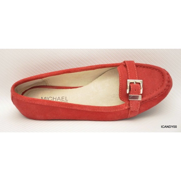 Michael Kors RORY Suede Leather Buckled Moc Loafer Flat Slip-On Red 6 New - Picture 5 of 6